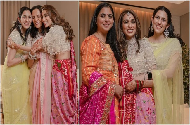 Traditional Elegance and Warmth: Isha Ambani, Shloka Ambani, and Akash Ambani Unite for a Special Event