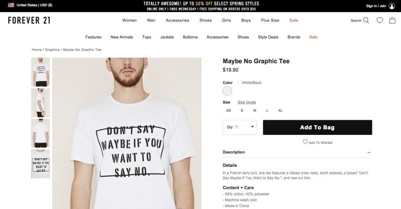 Forever 21, the popular retailer have an interesting sense of style.